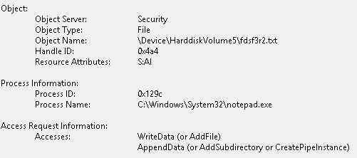 File creation modification based on 4663