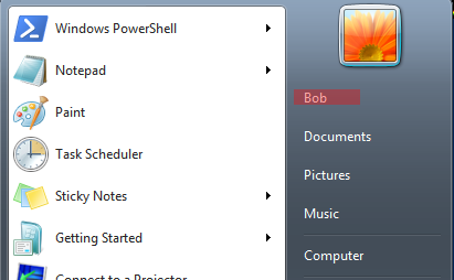 Bob in start menu