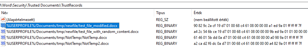 registry values in case of enabled macro execution