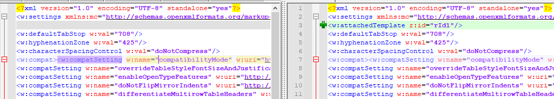 differences in the word/settings.xml file