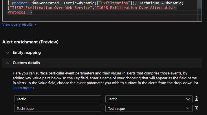 Custom Details in Azure Sentinel Analytics rule