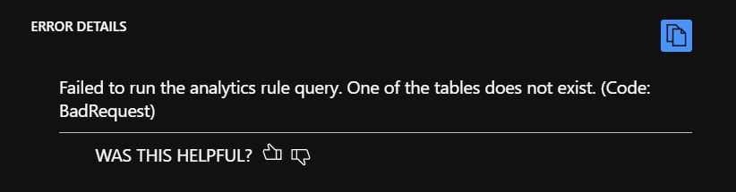 Missing table ARM template error