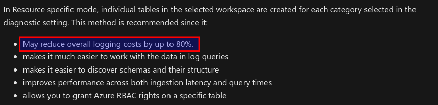 Azure firewall resource-specific table log size decrease