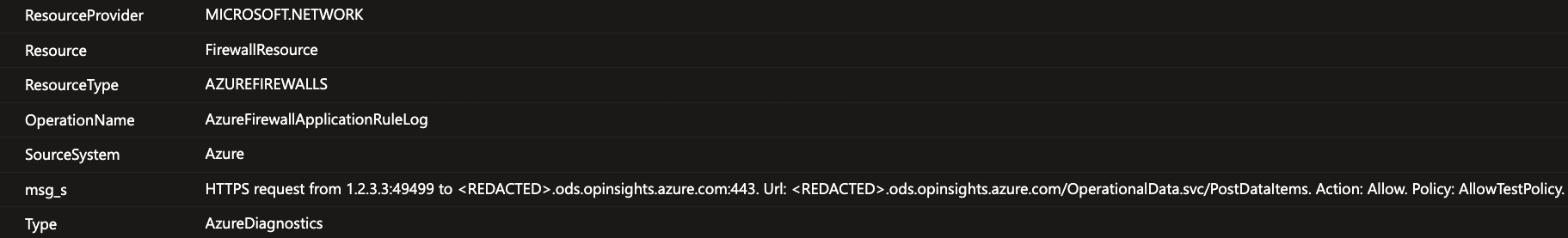 AzureDiagnostics log sample