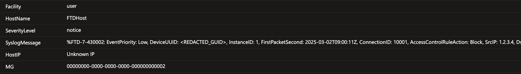 Syslog log sample